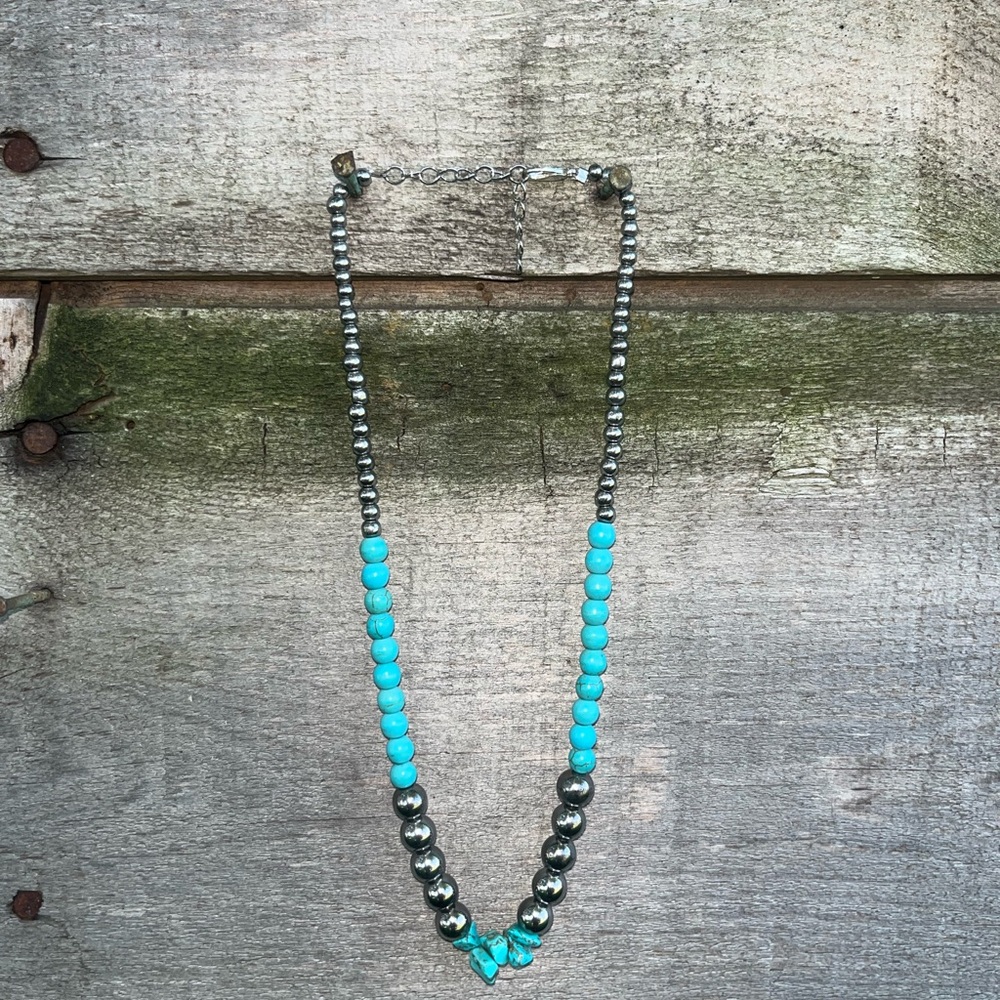 Handmade Turquoise and Silver Beaded Necklace